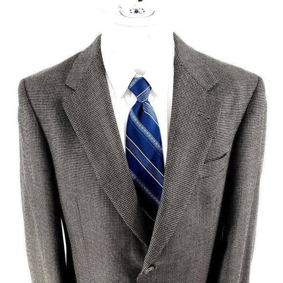 Austin Reed Heavy Textured Wool 2 Button Sport Coat 38R Black Tan Check - Picture 1 of 11